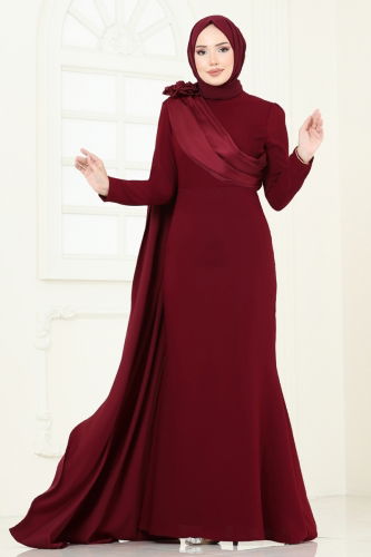 moda selvim Gül Detay Abiye Elbise 6227BSK463 Bordo - Thumbnail