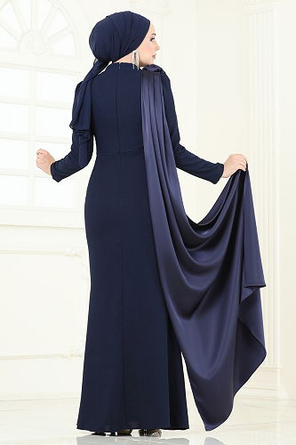 moda selvim Gül Detay Abiye Elbise 6227BSK463 Laci - Thumbnail