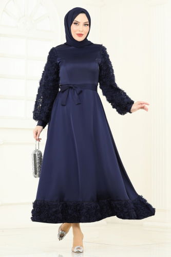 moda selvim Gül Detay Saten Abiye 5679EDF311 Laci - Thumbnail