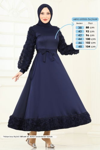 moda selvim Gül Detay Saten Abiye 5679EDF311 Laci - Thumbnail