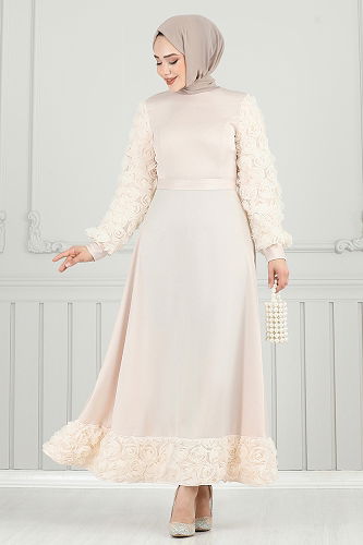 moda selvim Gül Detay Saten Abiye 5679EDF311 Taş - Thumbnail