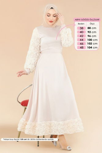 E.D.F. - Gül Detay Saten Abiye 5679EDF311 Taş