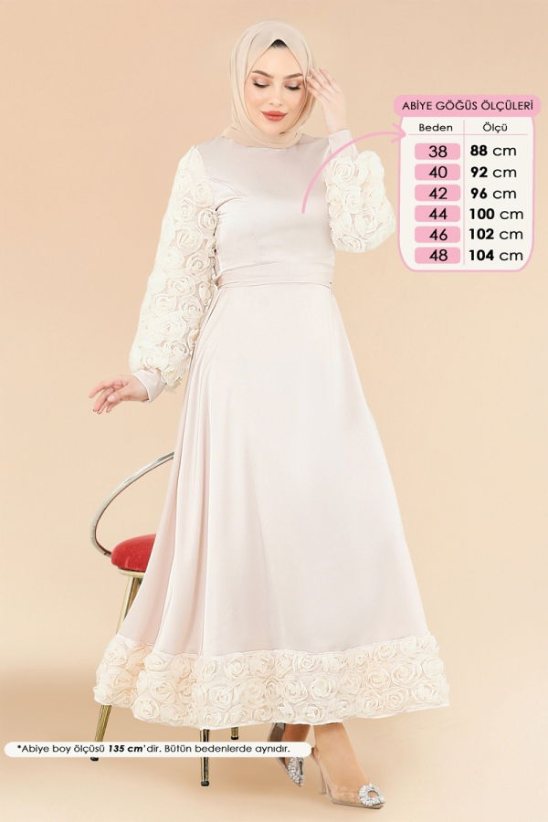 Modaselvim ABİYE Gül Detay Saten Abiye 5679EDF311 Taş