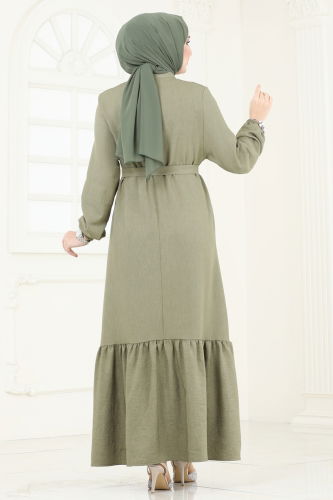moda selvim Gül Detaylı Elbise 801OZN1046 Çağla - Thumbnail
