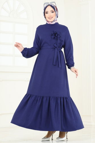 moda selvim Gül Detaylı Elbise 801OZN1046 Laci - Thumbnail