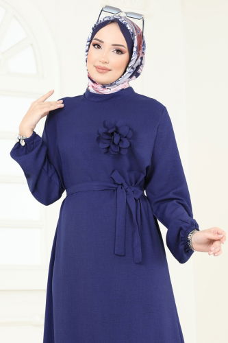 moda selvim Gül Detaylı Elbise 801OZN1046 Laci - Thumbnail