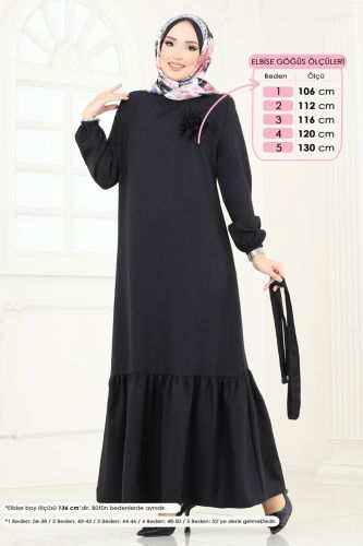 moda selvim Gül Detaylı Elbise 801OZN1046 Siyah - Thumbnail