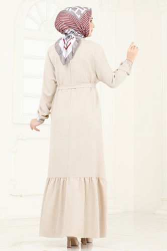 moda selvim Gül Detaylı Elbise 801OZN1046 Taş - Thumbnail