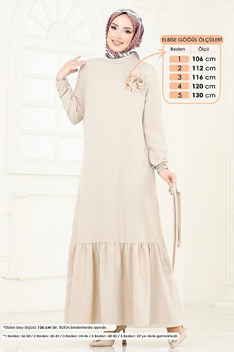 moda selvim Gül Detaylı Elbise 801OZN1046 Taş - Thumbnail