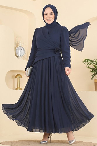 moda selvim Gül Detaylı Şifon Abiye 5699DMNK1166 Laci - Thumbnail