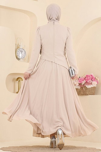moda selvim Gül Detaylı Şifon Abiye 5699DMNK1166 Taş - Thumbnail