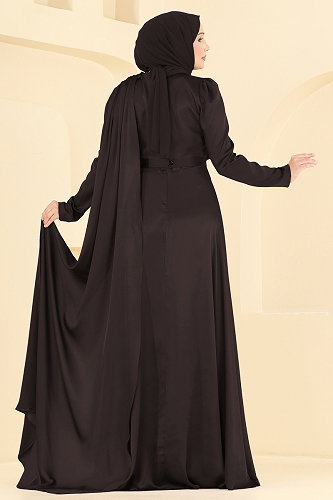 moda selvim Gül Detaylı Şık Abiye 5825EDFK1198 Acı Kahve - Thumbnail
