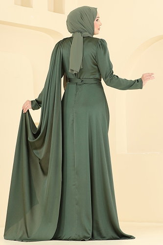 moda selvim Gül Detaylı Şık Abiye 5825EDFK1198 Haki - Thumbnail