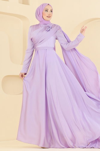 E.D.F.K. - Gül Detaylı Şık Abiye 5825EDFK1198 Lila