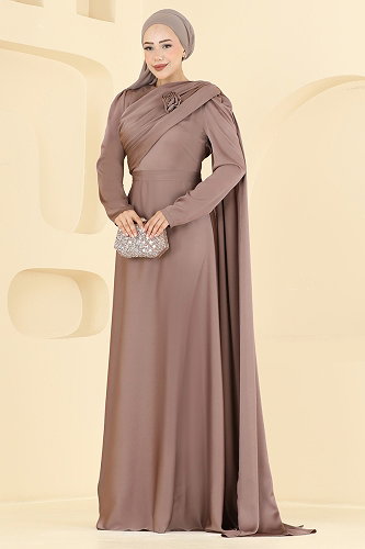 moda selvim Gül Detaylı Şık Abiye 5825EDFK1198 Pudra Vizyon - Thumbnail