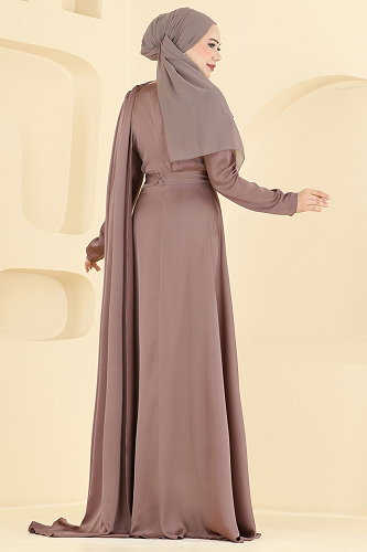 moda selvim Gül Detaylı Şık Abiye 5825EDFK1198 Pudra Vizyon - Thumbnail