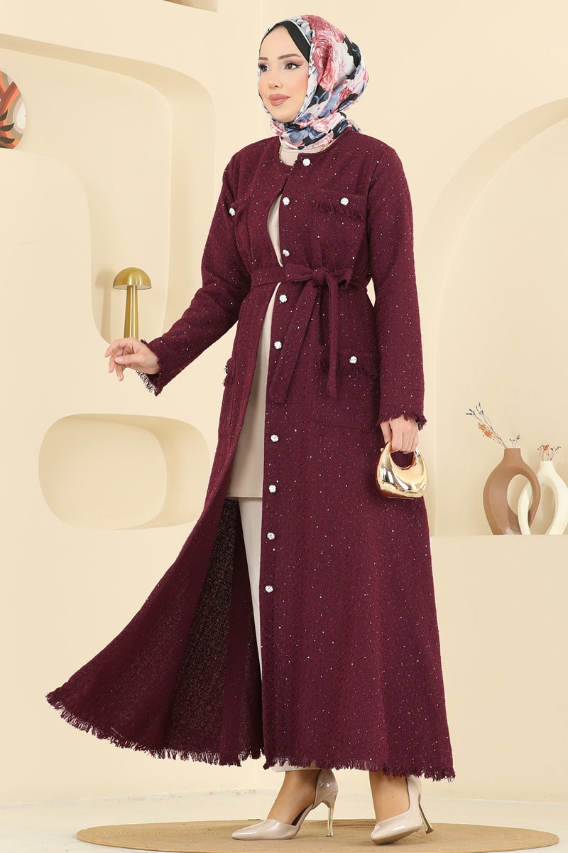 Gümüş Düğmeli Tüvit Elbise 2761SL432 Bordo