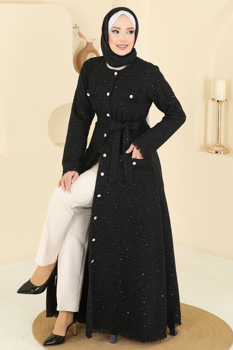 Gümüş Düğmeli Tüvit Elbise 2761SL432 Siyah
