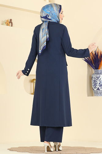 moda selvim Gümüş Düğmeli Uzun Takım 8291AB368 Laci - Thumbnail