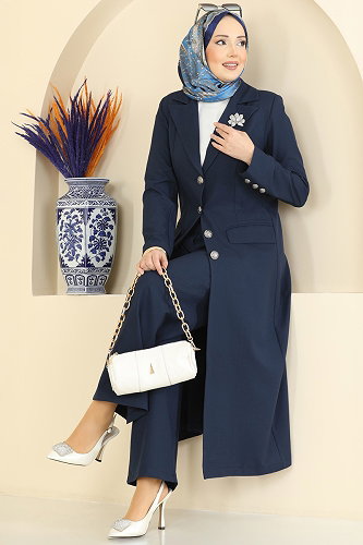 moda selvim Gümüş Düğmeli Uzun Takım 8291AB368 Laci - Thumbnail