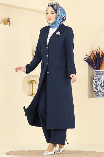 moda selvim Gümüş Düğmeli Uzun Takım 8291AB368 Laci - Thumbnail