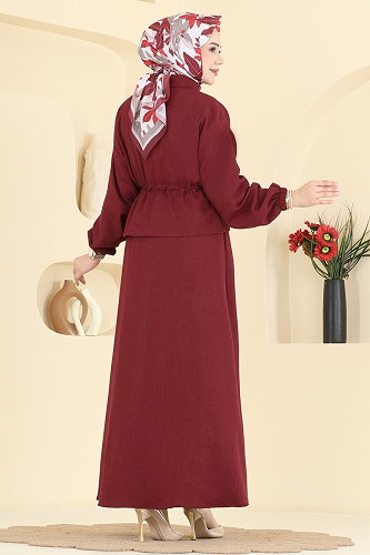 moda selvim Gümüş Fermuarlı 2 li Takım 3088KTR750 Bordo - Thumbnail