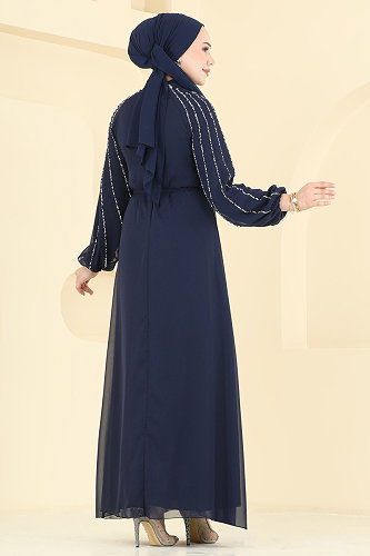 moda selvim Gümüş Taşlı Şifon Abiye 5818EDFK1198 Laci - Thumbnail