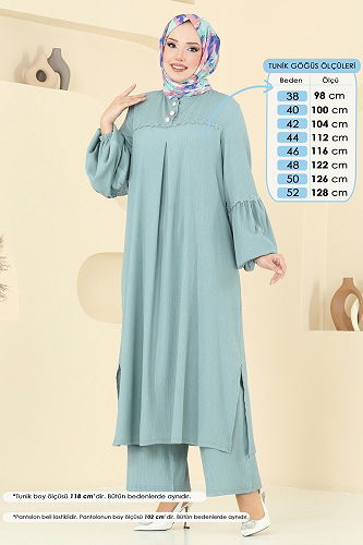 moda selvim Güpür Detay Bürümcük Takım 417DVL817 Açık Mint - Thumbnail