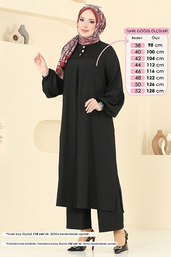 moda selvim Güpür Detay Bürümcük Takım 417DVL817 Siyah - Thumbnail