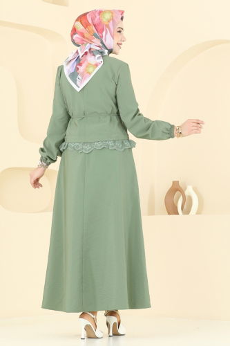 moda selvim Güpür Detay Etekli Takım 2675SL432 Çağla - Thumbnail