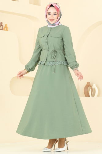 moda selvim Güpür Detay Etekli Takım 2675SL432 Çağla - Thumbnail