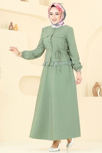 moda selvim Güpür Detay Etekli Takım 2675SL432 Çağla - Thumbnail