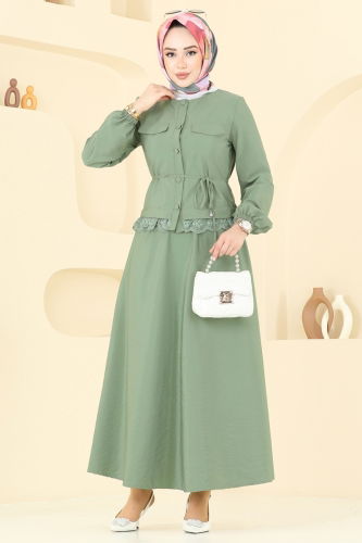 moda selvim Güpür Detay Etekli Takım 2675SL432 Çağla - Thumbnail