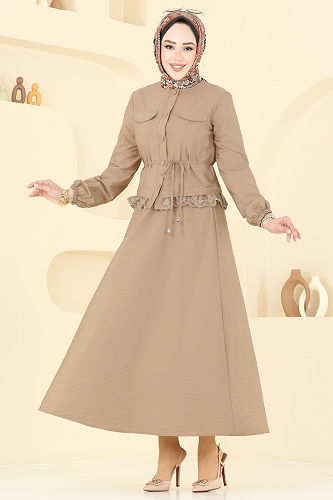 moda selvim Güpür Detay Etekli Takım 2675SL432 Koyu Vizyon - Thumbnail