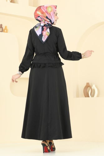 moda selvim Güpür Detay Etekli Takım 2675SL432 Siyah - Thumbnail