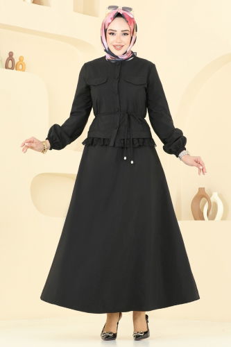moda selvim Güpür Detay Etekli Takım 2675SL432 Siyah - Thumbnail
