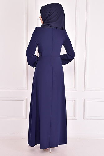 moda selvim Güpür Detaylı Abiye ASM2387-M Laci - Thumbnail