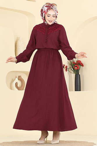 moda selvim Güpür Detaylı Dokuma Takım 364ASN888 Bordo - Thumbnail