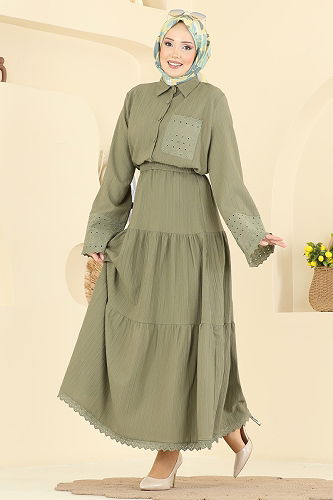 moda selvim Güpür Detaylı Etekli Takım 328ASN888 Çağla - Thumbnail