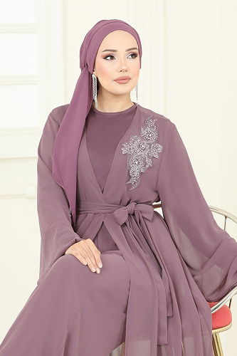 moda selvim Güpür Detaylı İkili Takım 8113AB368 Pudra Vizyon - Thumbnail