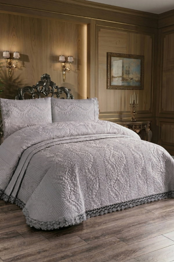 Modaselvim EV YAŞAM Güpürlü Çift Kişilik Yatak Örtüsü 1042HB1195 Gri