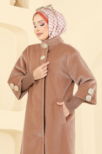 moda selvim Hakim Yaka Angora Kaban 1170OZT1013 Camel - Thumbnail