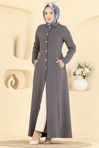 moda selvim Hakim Yaka Cepli Ferace 2960SL432 Antrasit - Thumbnail