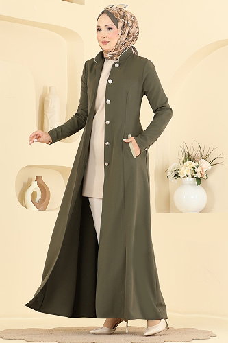 moda selvim Hakim Yaka Cepli Ferace 2960SL432 Haki - Thumbnail