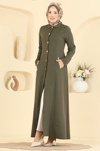 moda selvim Hakim Yaka Cepli Ferace 2960SL432 Haki - Thumbnail