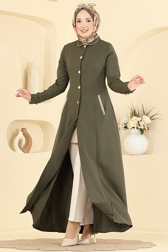 moda selvim Hakim Yaka Cepli Ferace 2960SL432 Haki - Thumbnail