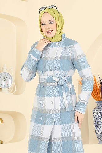 moda selvim Hakim Yaka Ekose Kap 24087UKBK1160 Mavi - Thumbnail