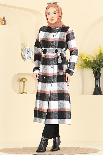 moda selvim Hakim Yaka Ekose Kap 24087UKBK1160 Siyah - Thumbnail