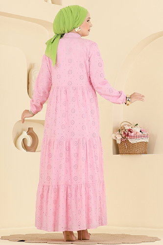 moda selvim Hakim Yaka Fisto Elbise 6163ORG1169 Pembe - Thumbnail