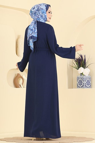 moda selvim Hakim Yaka Kemerli Ferace 235ASN888 Laci - Thumbnail